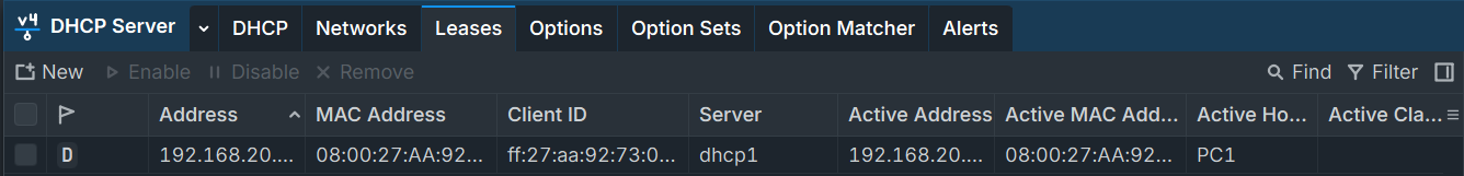 Router1 DHCP Server Lease