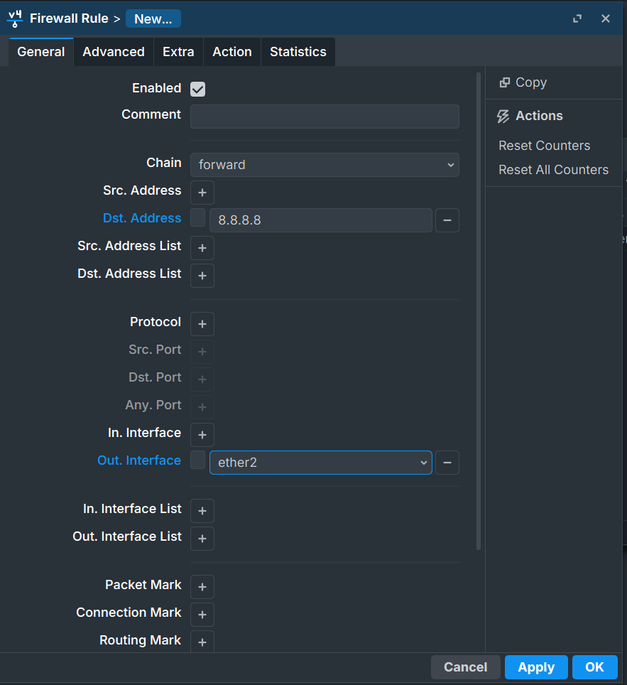 Router2 Firewall Rule Tab - General