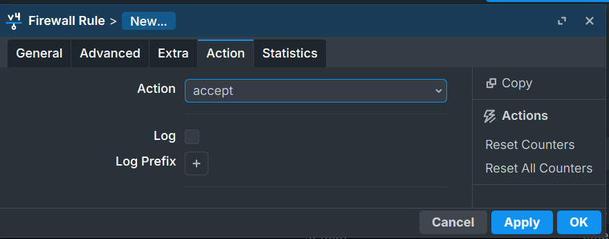 Router2 Firewall Rule Tab - Action