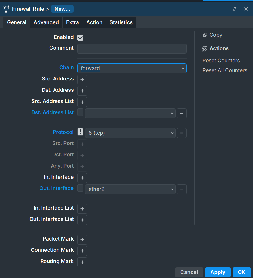Router2 Firewall Rule Tab - General 2