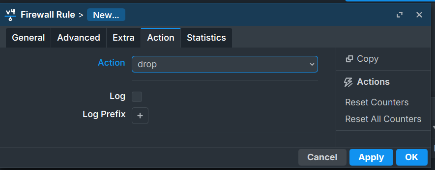 Router2 Firewall Rule Tab - Action 2