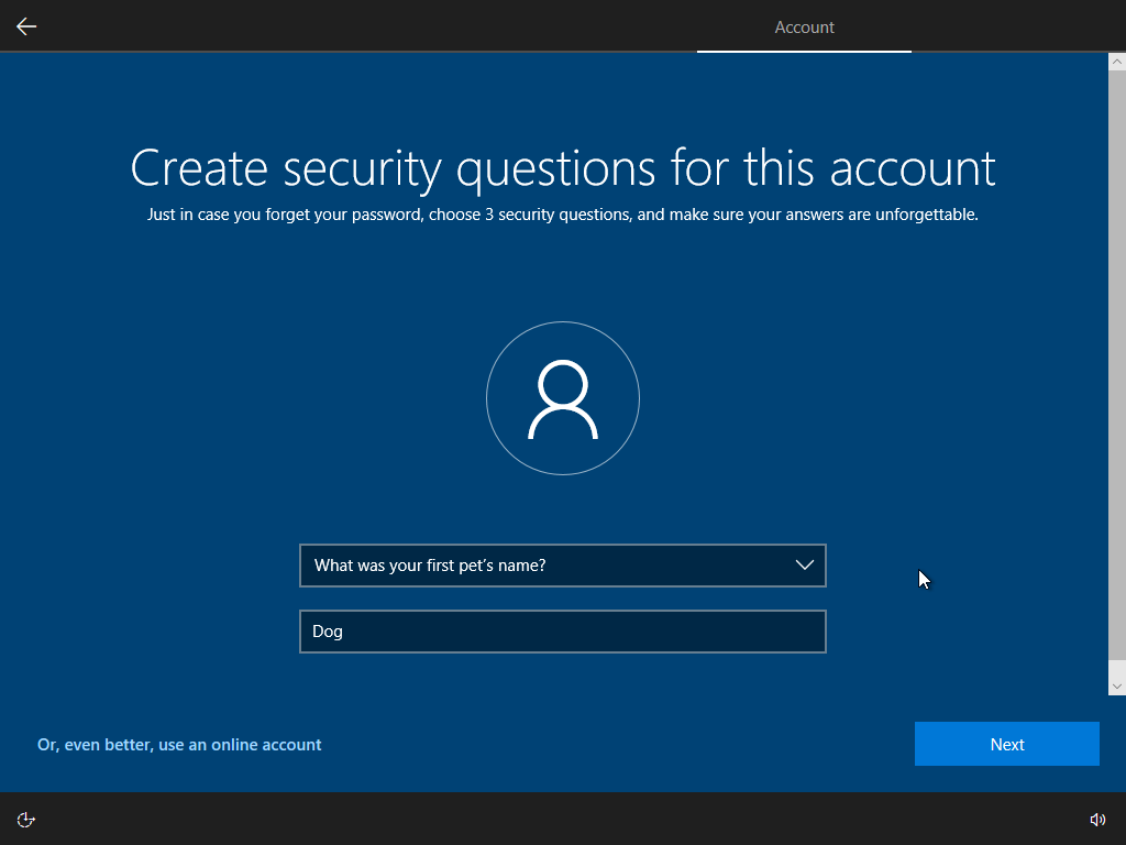 Security question setup Security Questions