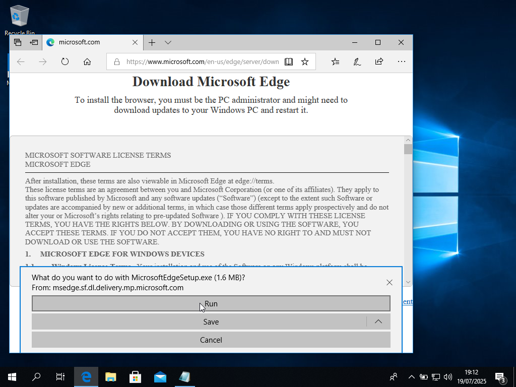 Download in progress Edge Installer